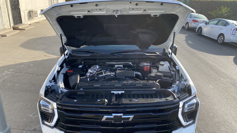 An underhood shot at the Chevrolet Silverado 2500 HD Trail Boss engine