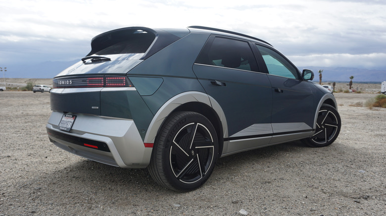 Rear 3/4 view of a teal 2025 Hyundai Ioniq 5