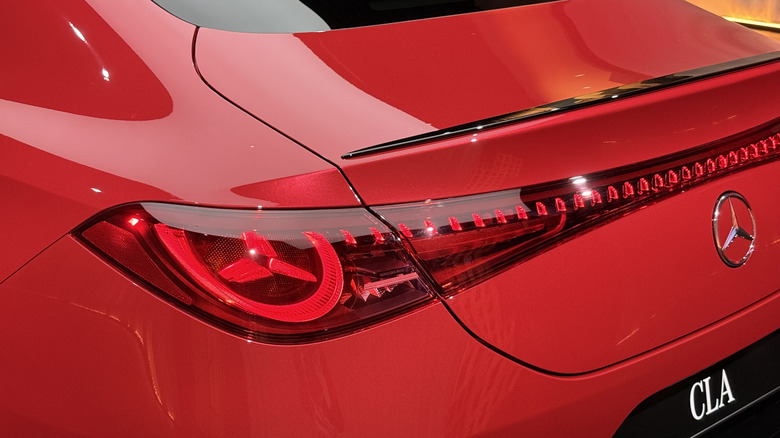 Taillight of a red Mercedes-Benz CLA EV