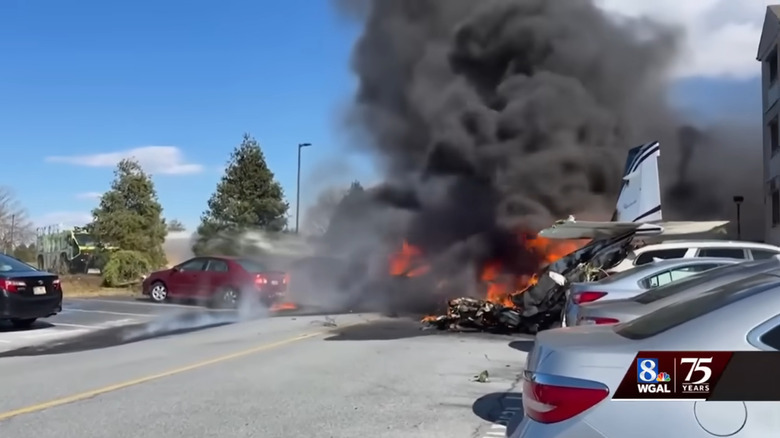 The aftermath of the Beechcraft Bonanza crash outside of Lancaster Airport