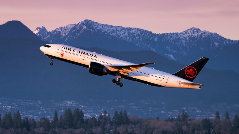 An Air Canada Boeing 777 taking off from Vancouver International Airport