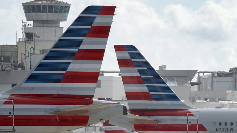 A photo of American Airlines planes in Denver.