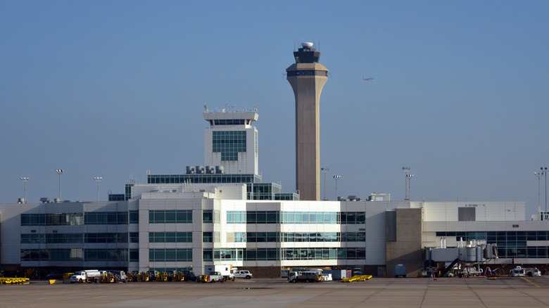 A photo of the control tower at Denver airport.