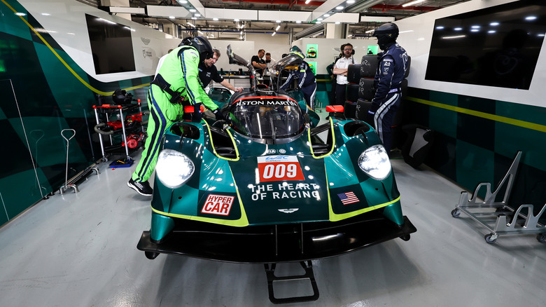 The #009 Aston Martin Thor Team, Aston Martin Valkyrie of Alex Riberas, Marco Sorensen, and Roman De Angelis in the pits at the Official WEC Prologue at Losail International Circuit on February 21, 2025 in Doha, Qatar.