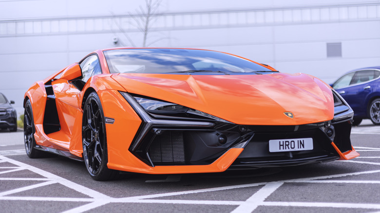 Orange Lamborghini Revuelto parked