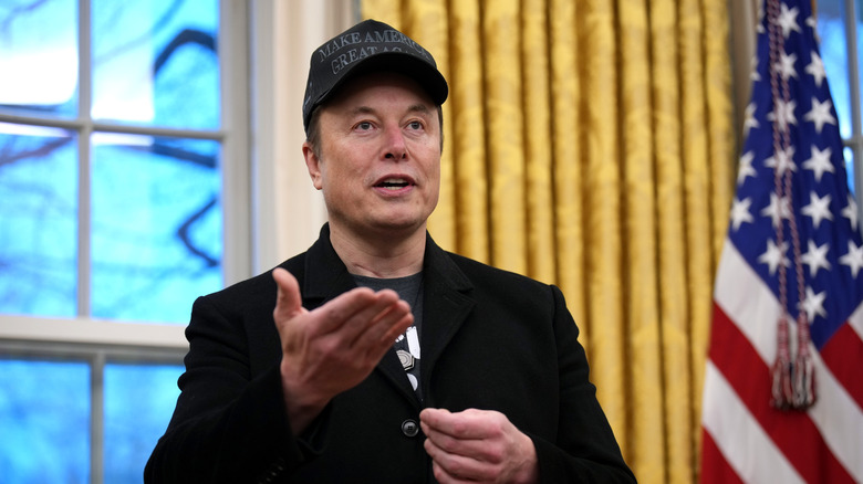 Tesla and SpaceX CEO Elon Musk delivers remarks as he join U.S. President Donald Trump during an executive order signing in the Oval Office at the White House on February 11, 2025 in Washington, DC.