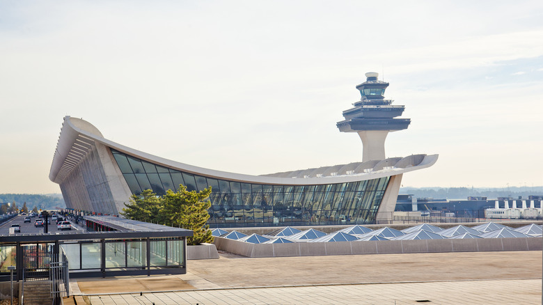 The air traffic control tower at Dulles International Airport in Washington D.C.