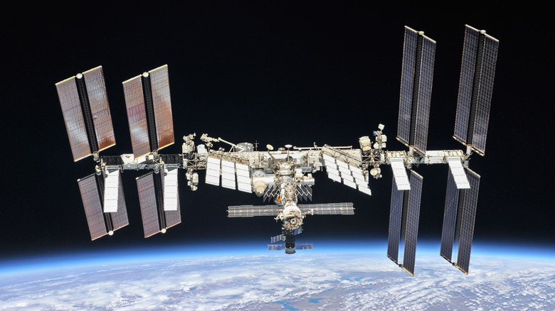 The International Space Station photographed by Expedition 56 crew members from a Soyuz spacecraft after undocking.