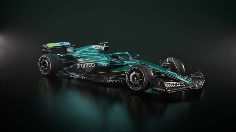 A photo of the green Aston Martin F1 Team car.