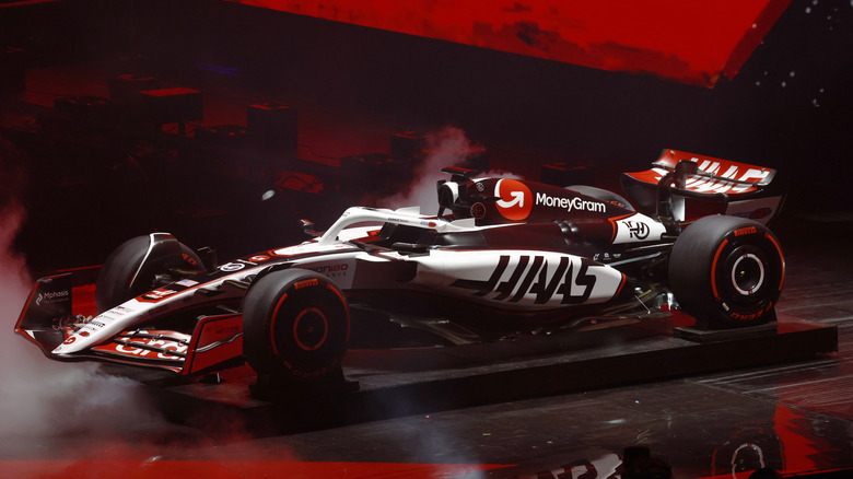 A photo of the 2025 Haas F1 car.