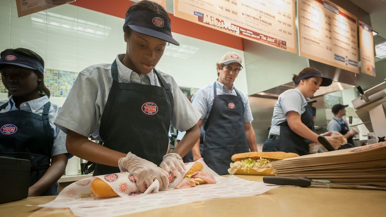 Jersey Mike's employees working in a NYC location