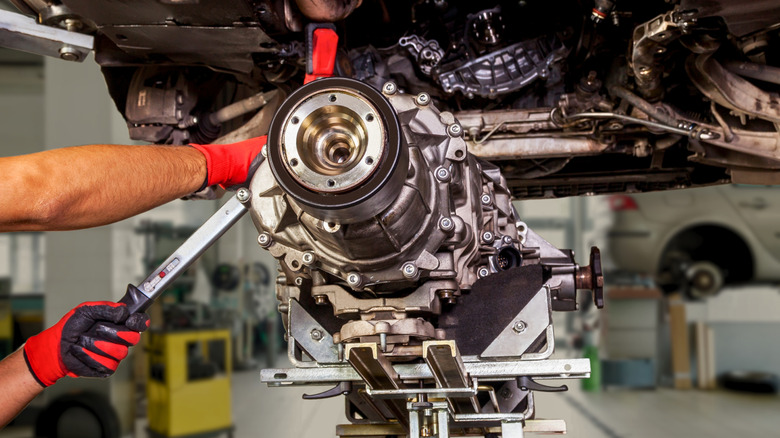 Transmission removed from car