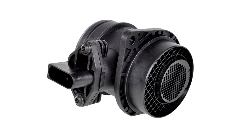 A black plastic Bosch Mass Air Flow sensor.