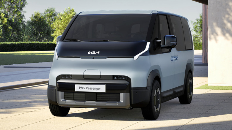 Front 3/4 view of a Kia PV5 van