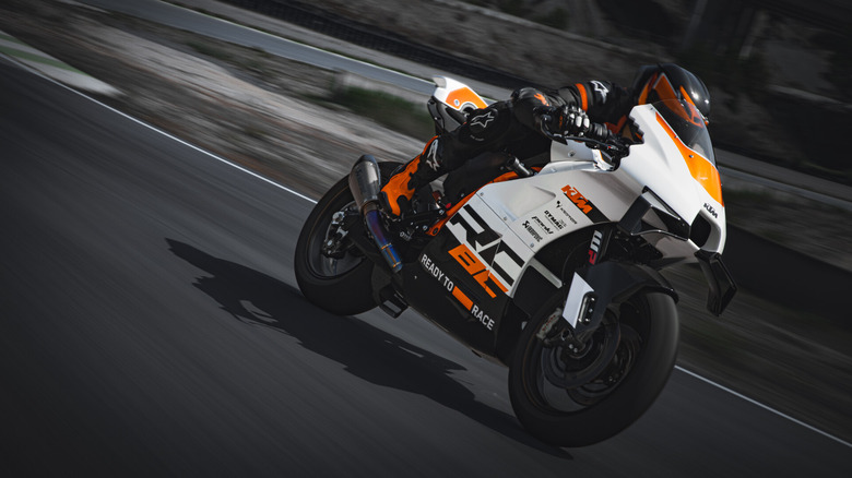 A rider on a KTM RC8C motorcycle