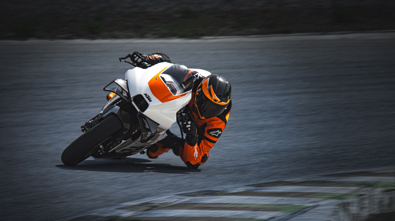 A rider on a KTM RC8C motorcycle