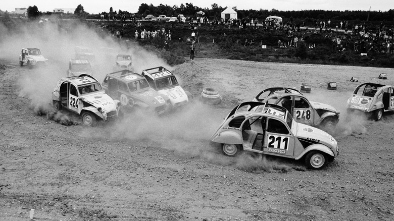 Citroen 2CVs racing in the 1970s