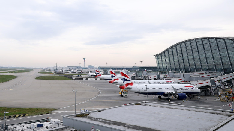 A photo of planes parked up at Heathrow Airport.