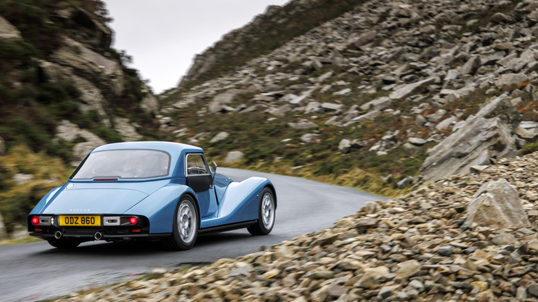 A photo of the rear of a Morgan Supersport car in blue.