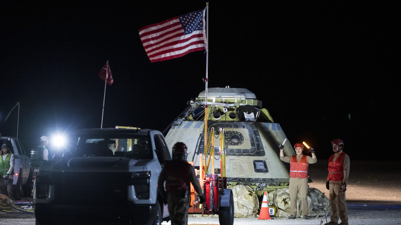 A photo of the Boeing Starliner craft back on Earth.