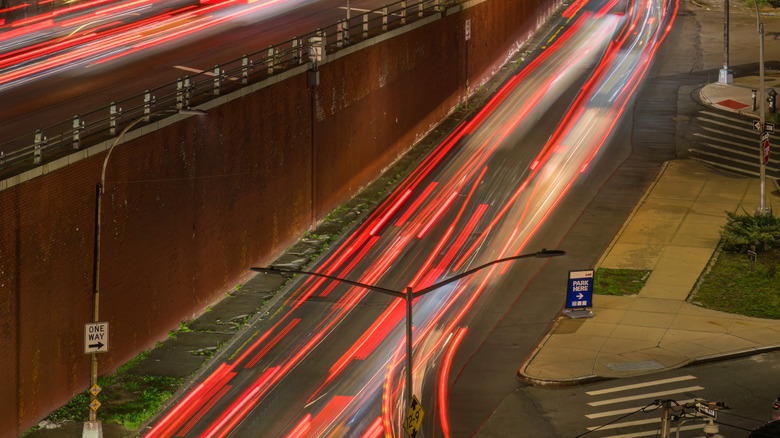 Long exposure of the cantilevered section of the Brooklyn-Queens Expressway