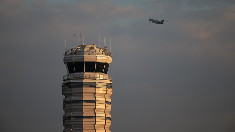 The air traffic control tower at Reagan National Airport in Washington, D.C.