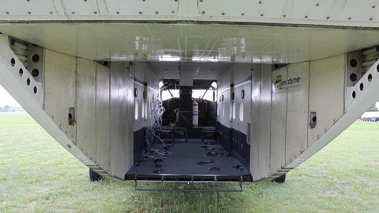 The rear door of a Skyvan converted to skydiving use