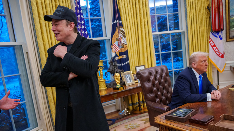 Tesla and SpaceX CEO Elon Musk and U.S. President Donald Trump appear during an executive order signing in the Oval Office at the White House on February 11, 2025 in Washington, DC.