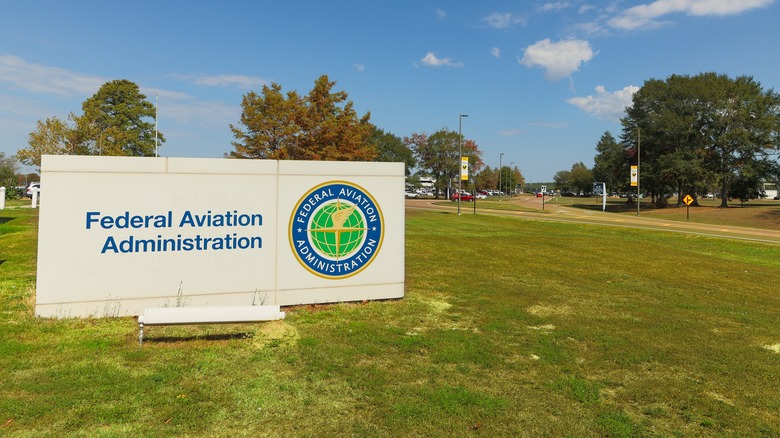 A sign outside of an FAA facility