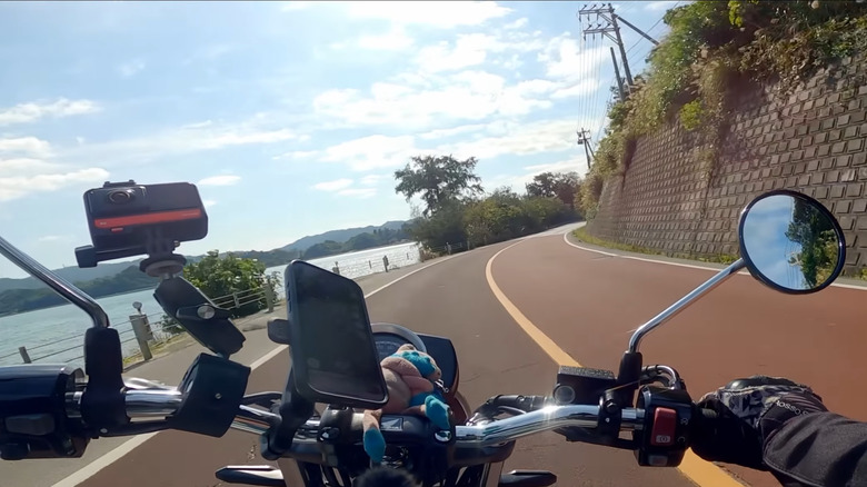 A POV shot of riding a motorcycle