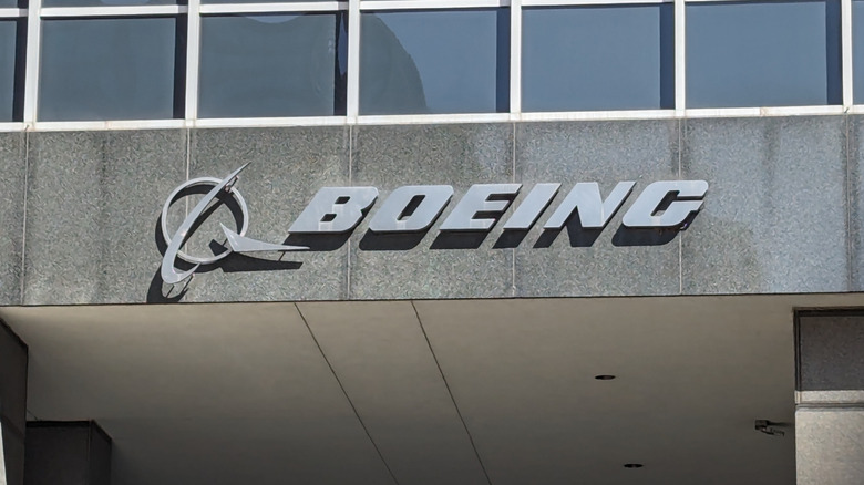 Boeing sign on the exterior of The Boeing Building