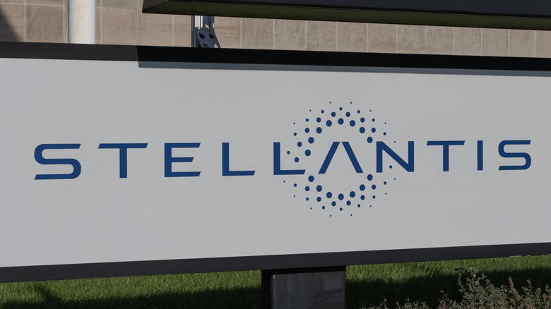 A photo of the Stellantis logo on a building.