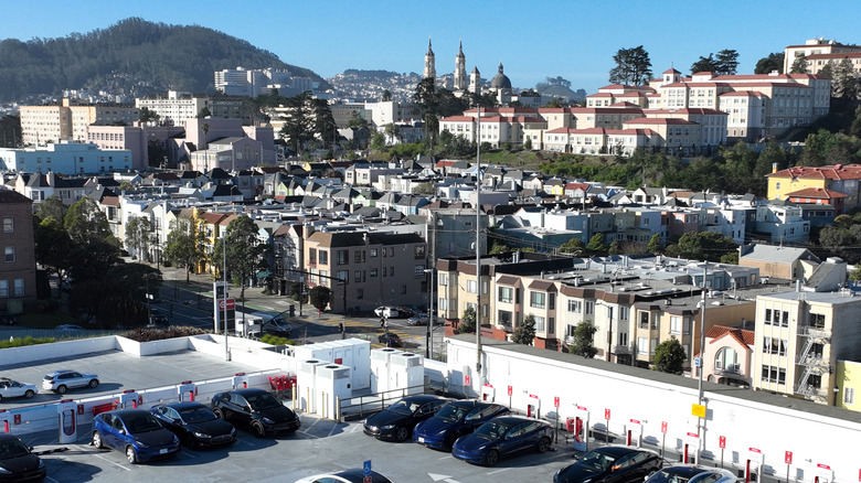 Teslas charge in San Francisco