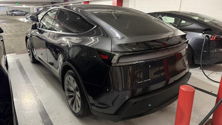 Rear 3/4 view of a new Tesla Model Y