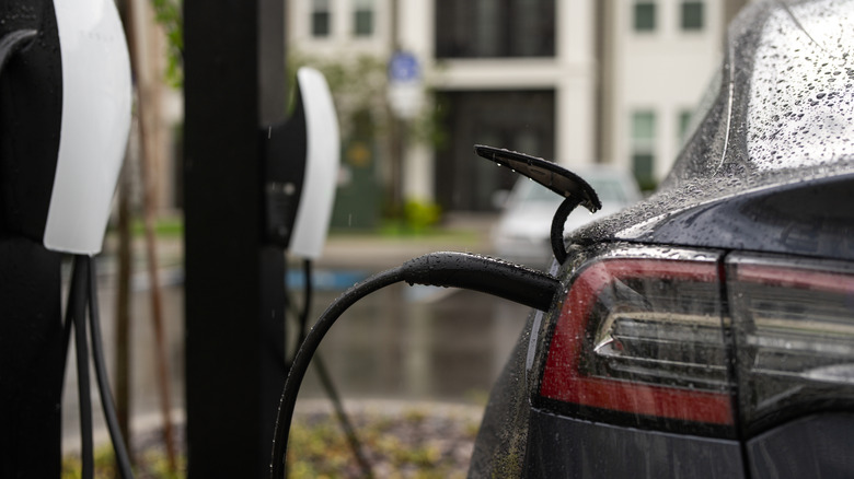 A photo of an electric car charging.