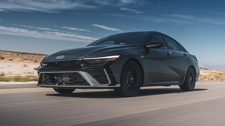 A photo of a black Hyundai sedan.