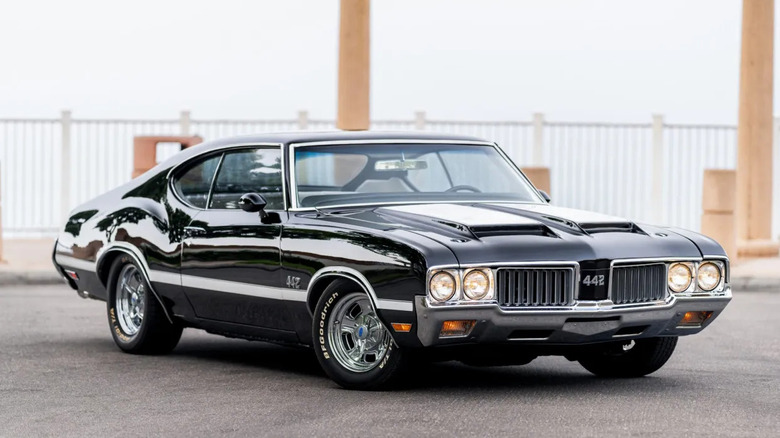 A black Oldsmobile 442