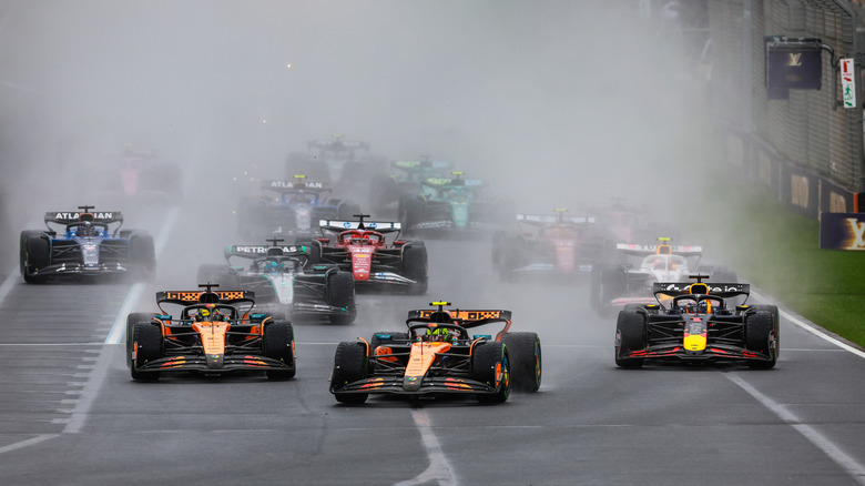 MELBOURNE, AUSTRALIA - MARCH 16: Lando Norris of Great Britain and McLaren leads the race following the restart during the F1 Grand Prix of Australia at Albert Park Grand Prix Circuit on March 16, 2025 in Melbourne, Australia.