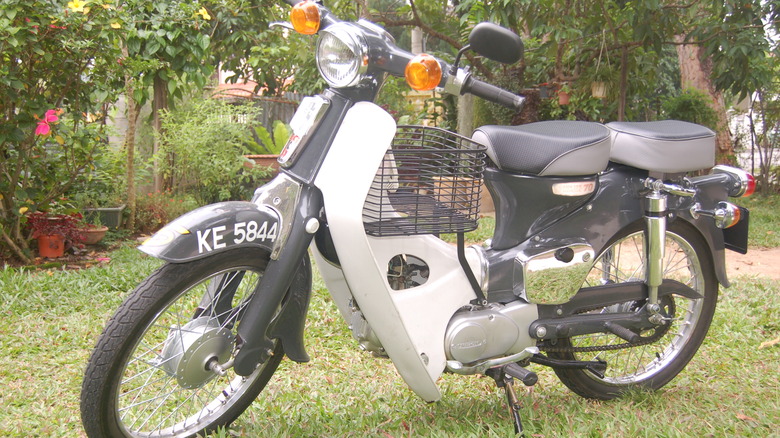 A Honda C70 motorcycle