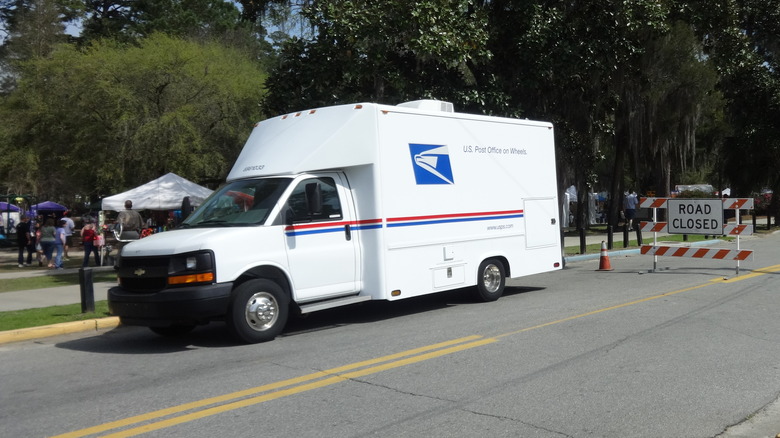 Postal carrier truck at Azalea Festival 2015, Drexel Park, Valdosta, Lowndes County, Georgia.