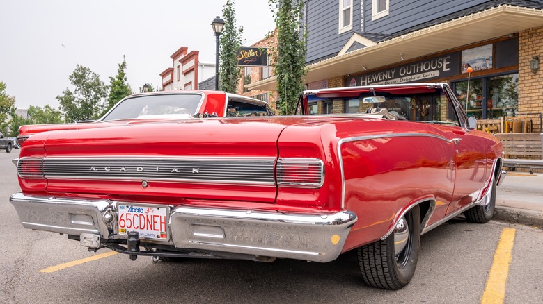 A 1965 Acadian Beaumont Sport Deluxe in red.