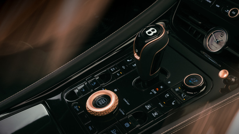 Center console detail of the Black Rose Bentley Batur