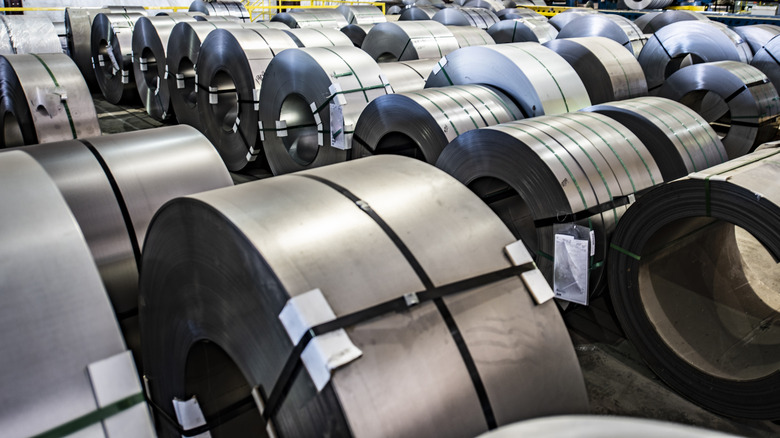 A photo of rolls of steel.