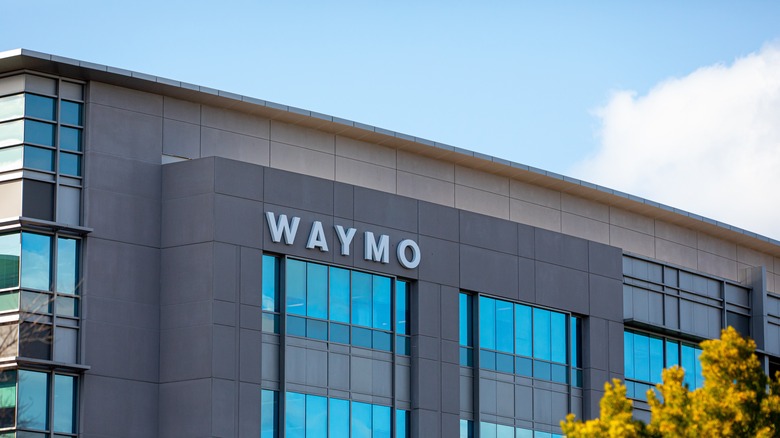 Waymo logo sign at the company headquarters in Silicon Valley.