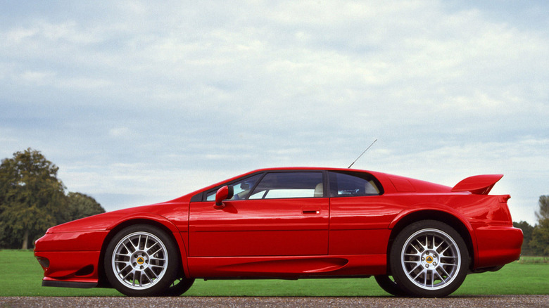 A photo of a red Lotus Esprit sports car.