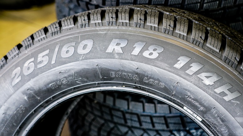 The data code on the sidewall of a car tire.