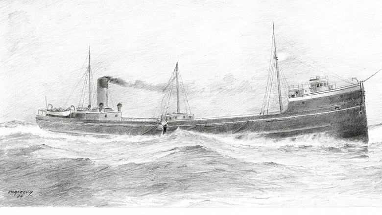 An illustration of SS Western Reserve foundering and breaking in two