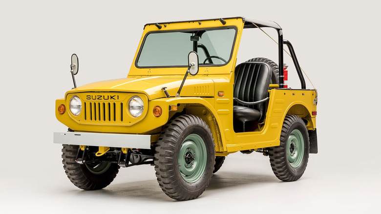 A bright yellow Suzuki Jimny