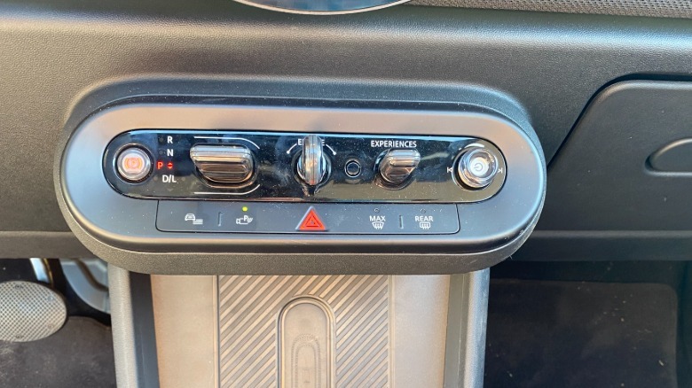 close up of the only row of buttons in the Mini's interior