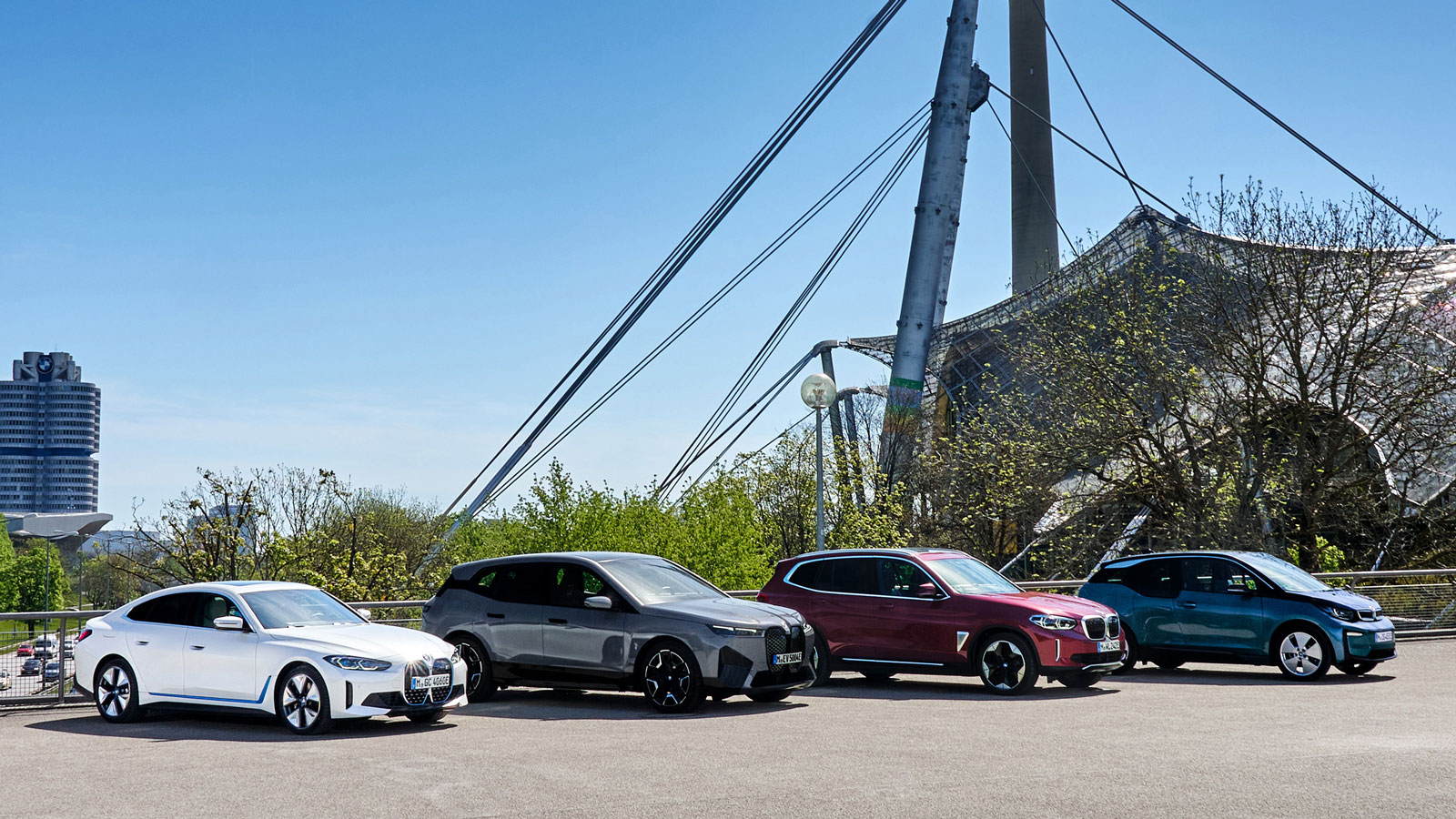 A photo of BMW's lineup of battery-powered vehicles. 